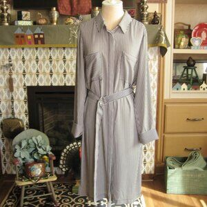 White House Black Market Shirt Dress Size 12 Striped w/ Belt Tab Sleeves * BONUS
